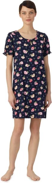 Короткое платье с короткими рукавами и присборенными рукавами и овальным вырезом LAUREN Ralph Lauren, цвет Navy Floral
