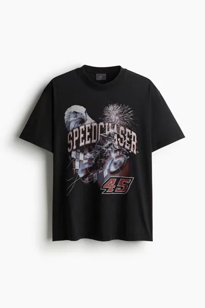 Футболка с принтом свободного кроя H&M, черный