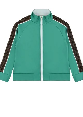 Зеленая спортивная куртка с брендированными лампасами Fendi детская