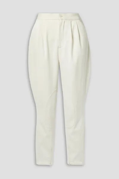Брюки зауженного кроя из плиссированного твила из хлопка и шерсти. Ralph Lauren Collection, слоновая кость