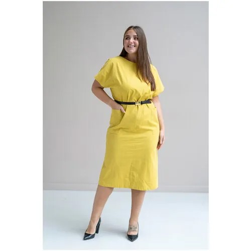 Сарафан Modress, хлопок, повседневный, прямой силуэт, миди, размер 56, желтый