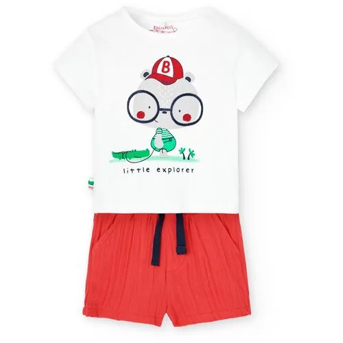 Комплект одежды  Boboli для мальчиков, футболка и шорты, повседневный стиль, карманы, пояс на резинке, размер 18M, белый, красный
