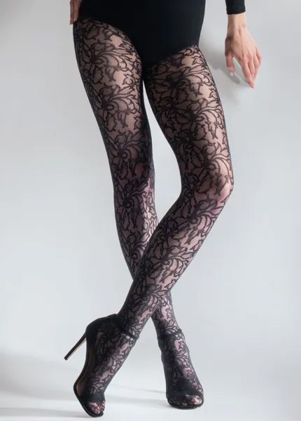 Женственные колготки с орнаментом Fashion S-M черный