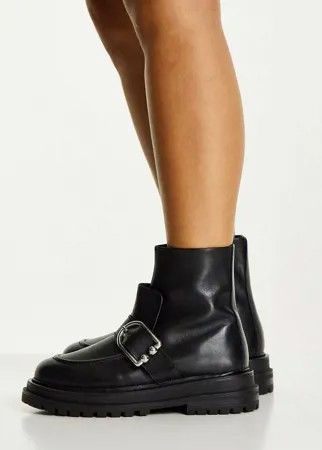Черные кожаные ботинки с пряжками ASOS DESIGN Aspen-Черный цвет