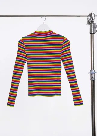 Лонгслив из органического хлопка в разноцветную полоску Monki Samina-Мульти
