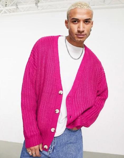 Розовый кардиган плотной вязки в рубчик ASOS DESIGN-Розовый цвет