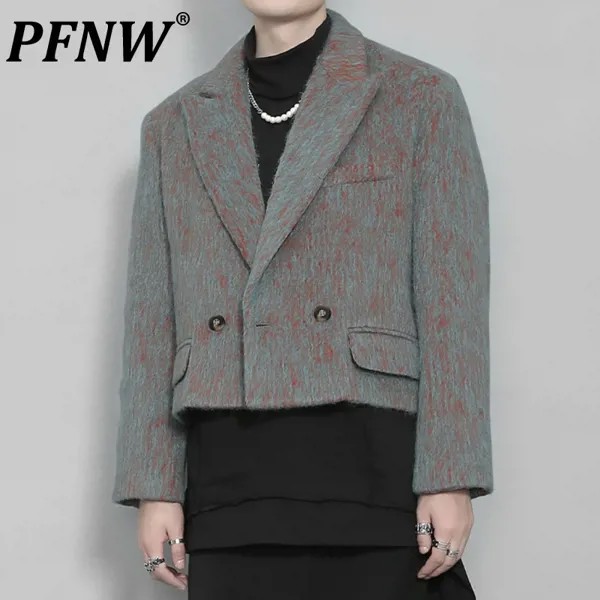 PFNW весенне-осенние мужские Модные Винтажные жаккардовые Тканные куртки, популярные пуговицы, меховые короткие блейзеры, пальто, повседневный шерстяной костюм 12A7827