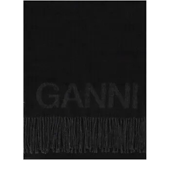 Женский черный шарф с логотипом Ganni