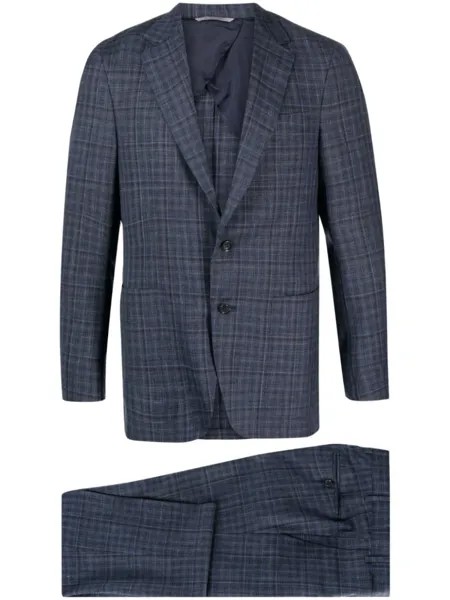 Canali клетчатый костюм с однобортным пиджаком, синий
