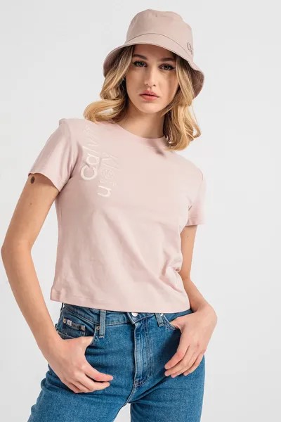 Короткая хлопковая футболка Calvin Klein Jeans, розовый