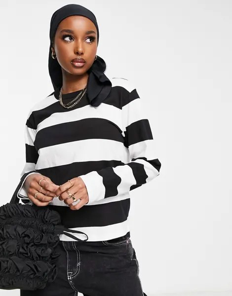 Свободная футболка в бело-черную полоску ASOS DESIGN-Разноцветный