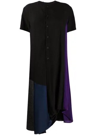Yohji Yamamoto платье-рубашка в стиле колор-блок асимметричного кроя