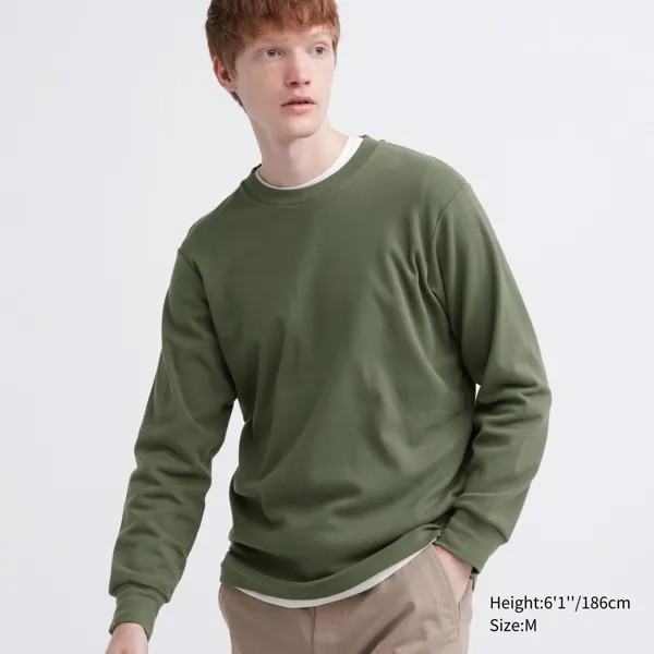 Лонгслив с начесом Uniqlo, оливковый