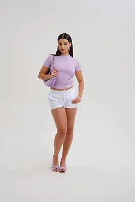Juicy Couture Wmns Приталенная футболка в рубчик из джерси Женская прозрачная сиреневая