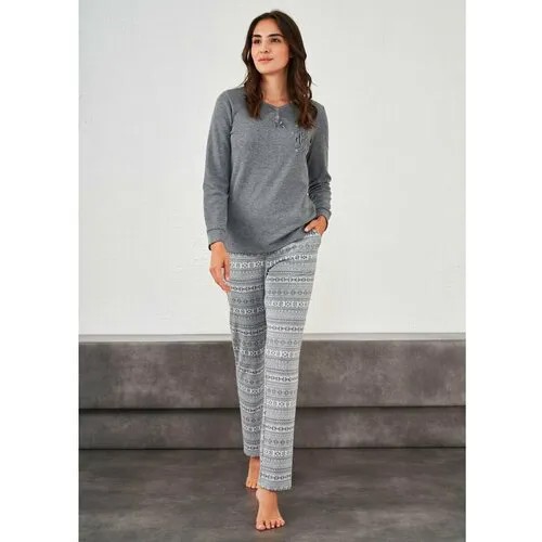 Пижама Relax Mode, брюки, лонгслив, длинный рукав, размер 44/46, серый