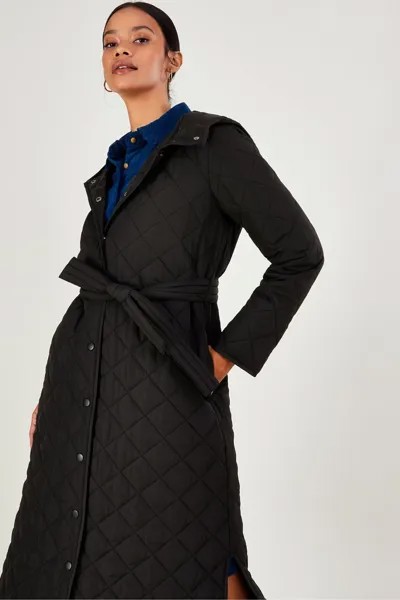 Черное стеганое пальто Quinn С удлиненным капюшоном из переработанного полиэстера Monsoon, черный