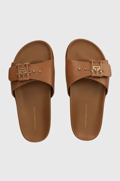 Кожаные шлепанцы TH HARDWARE LEATHER FLAT SANDAL Tommy Hilfiger, коричневый