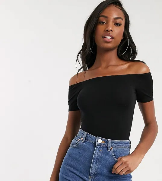 Боди черного цвета с открытыми плечами и короткими рукавами ASOS DESIGN Tall-Черный