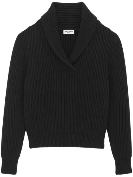 Saint Laurent шерстяной джемпер с воротником-шалькой, черный