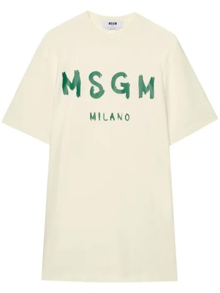 MSGM платье из хлопка с логотипом Brushstroke, нейтральный цвет