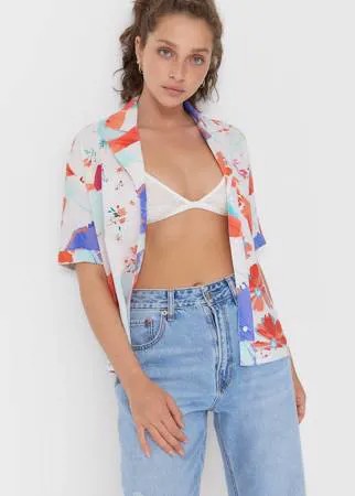 Stradivarius Рубашка Свободного Кроя С Короткими Рукавами Синий S