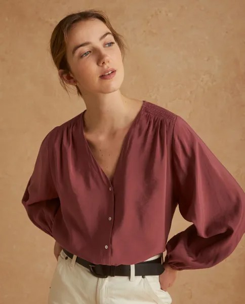 Женская рубашка с V-образным вырезом и рукавами-фонариками Yerse, розовый