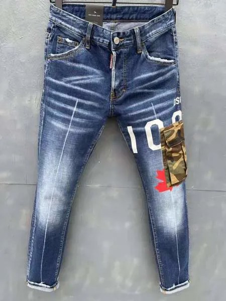 2021 DSQUARED2 мужские/женские джинсы мода синий камуфляж с карманами зауженный крой микро-эластичные брюки, подходящие для любого размера с мале...