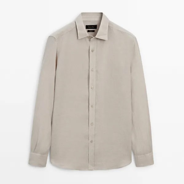 Рубашка Massimo Dutti Dyed Thread Regular Fit Linen, песочный
