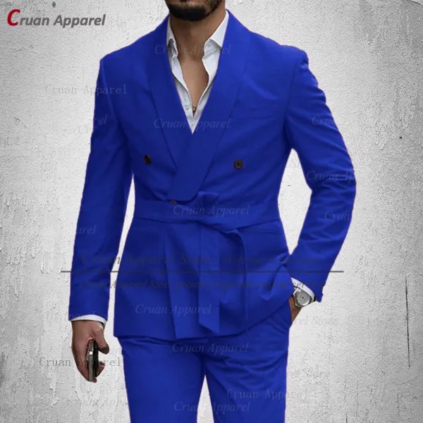 Новейший модный дизайн, королевский синий мужской костюм, индивидуальный свадебный смокинг для жениха, шаль, лацкан, мятный цвет, пиджак, бр...