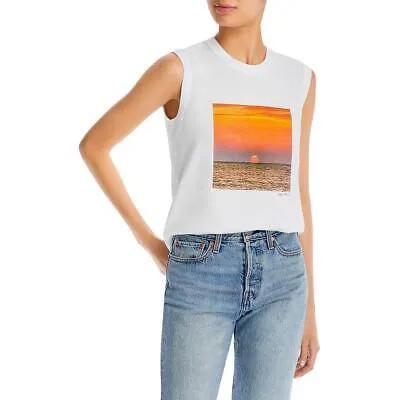 ATM Женская белая хлопковая футболка Sunset с круглым вырезом без рукавов XL BHFO 4271