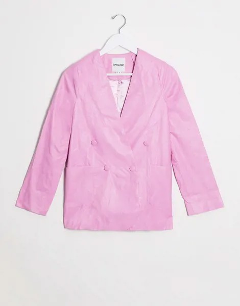 Ярко-розовый пиджак из искусственной кожи Unique21-Розовый цвет