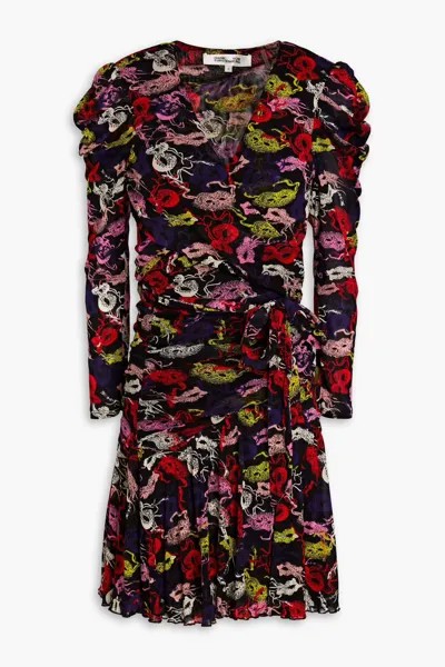 Сетчатое мини-платье Vivete с запахом и принтом Diane Von Furstenberg, черный