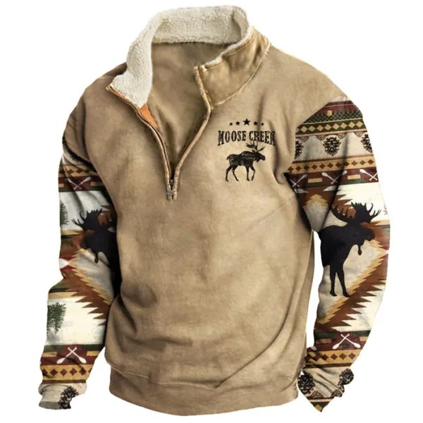 Мужская толстовка в стиле ретро Moose Creek с этническим принтом плюшевый пуловер с полуоткрытым воротником