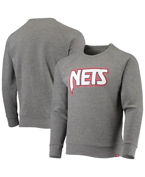 Мужская серая меланжевая толстовка brooklyn nets moments mixtape harmon raglan pullover sweatshirt Sportiqe, мульти