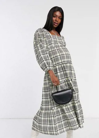 Ярусное свободное платье в клетку зеленого цвета Topshop Maternity-Зеленый