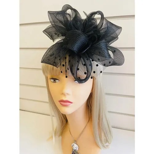 Вуалетка-бант карнавальная с ободком и заколкой, Черная, шляпка женская, вечерняя шляпка, ободок шляпка