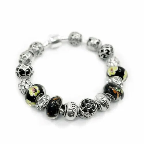 Браслет-цепочка Handinsilver ( Посеребриручку ) Браслет с шармами на основе из бижутерной стали, стекло, муранское стекло, стразы, 1 шт., размер 22 см, желтый