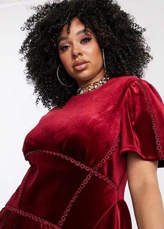 Бархатное платье мини с плиссировкой ASOS DESIGN Curve-Красный