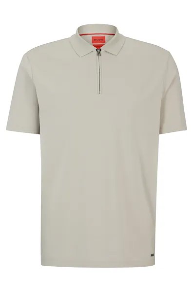 Футболка поло Hugo Cotton-blend Polo With Zip Placket, светло-серый