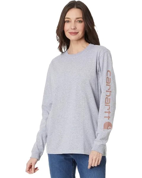 Футболка Carhartt Loose Fit Heavyweight Long Sleeve Logo Sleeve, цвет Heather Gray