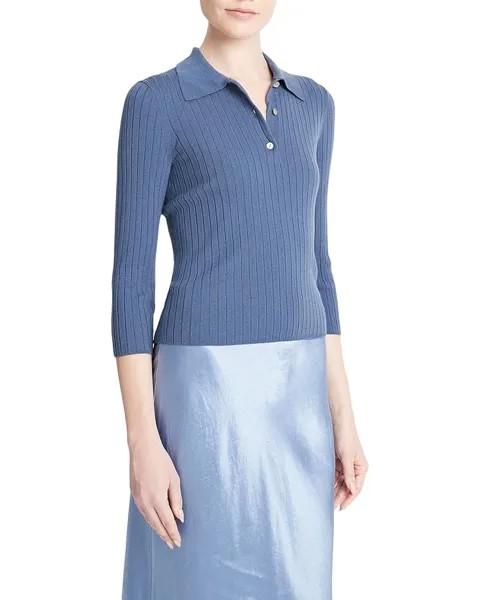 Поло Vince Ribbed Button 3/4 Sleeve, цвет Riverbed