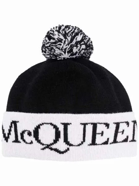 Alexander McQueen шерстяная шапка бини вязки интарсия с логотипом