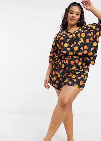 Комбинируемые пижамные шорты из 100% модала с принтом апельсинов ASOS DESIGN Curve-Черный цвет