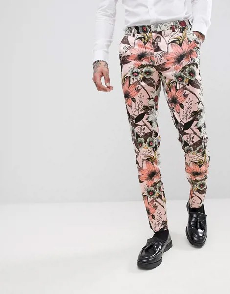 Розовые брюки скинни с цветочным принтом ASOS EDITION-Розовый