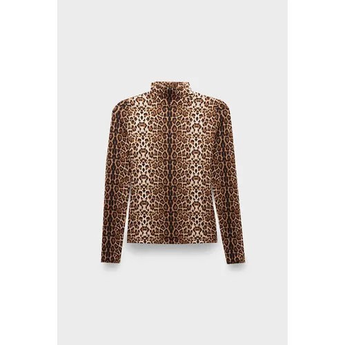 Водолазка One Teaspoon leopard jersey turtle neck long sleeve top, размер 42, коричневый
