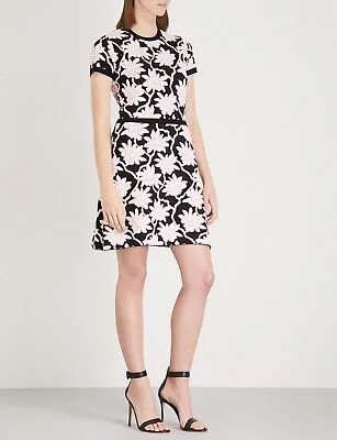 VALENTINO Черное жаккардовое мини-платье интарсии с цветочным принтом рододендрона XS 0/2