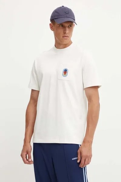 Хлопковая футболка adidas Originals, бежевый