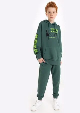 Изумрудные спортивные брюки-джоггеры с нашивкой для мальчика Gloria Jeans