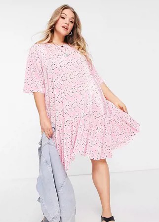 Розовое плиссированное платье мини ASOS DESIGN Curve-Розовый цвет