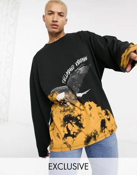 Черный лонгслив в стиле oversized с принтом орла Reclaimed Vintage inspired